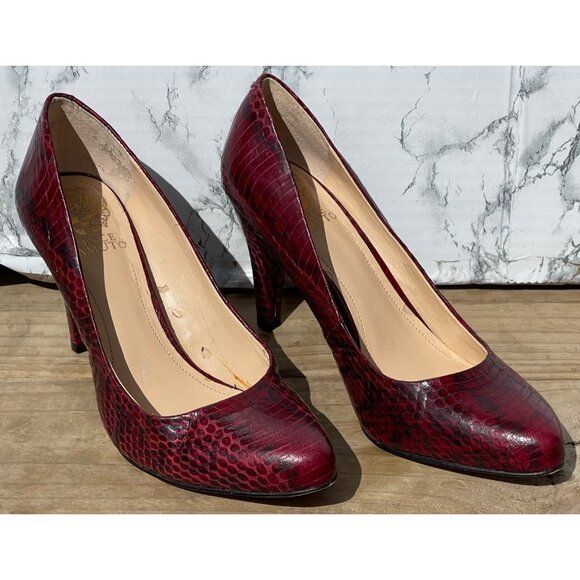 Vince Camuto Sz 8 M Red Crocodile-Embossed Leather High Heel Pumps - Picture 1 of 10